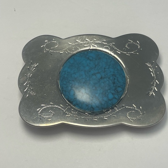 Vintage Southwestern Belt Buckle with Faux Turquoise Center - Picture 1 of 9